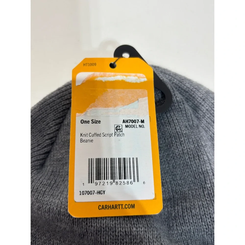 Carhartt Knit Cuffed Script Patch Beanie Women OS Gray AH7007-M Logo Hat